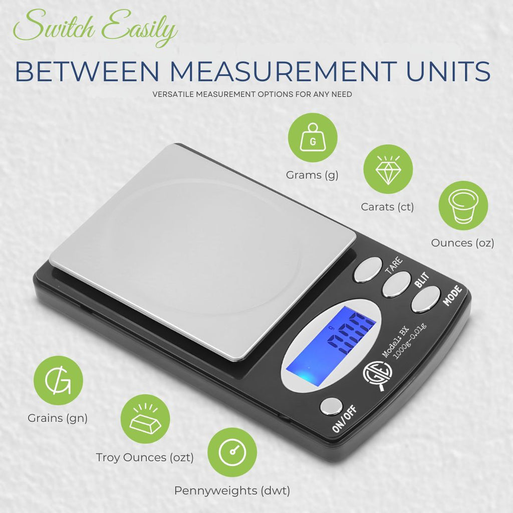 GTE 1000BX Professional Digital Jewelry Scale – 6 Modes: g, oz, gn, ct, ozt, dwt - 1000g × .1g Accuracy