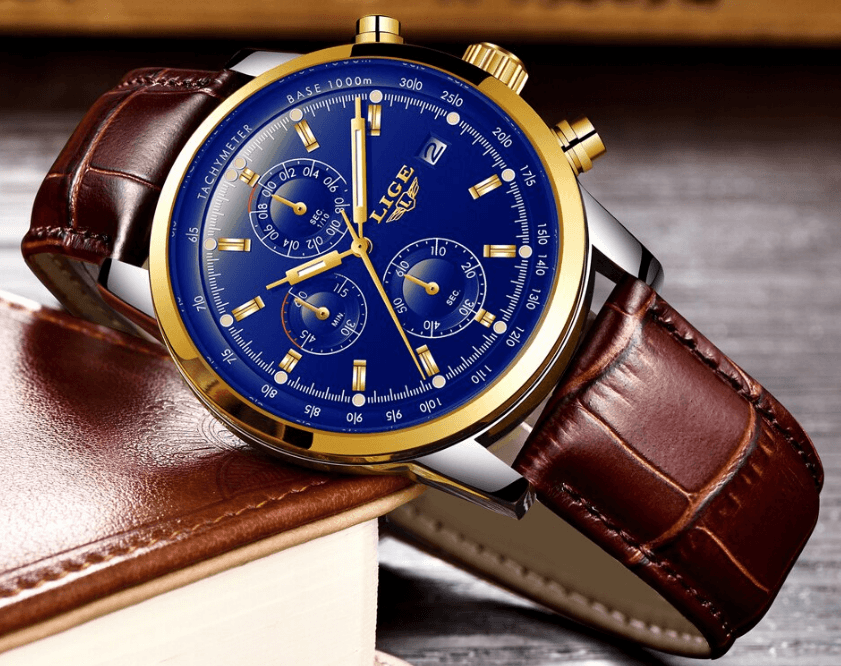 Men's  Waterproof Watch With Chronometers Date Display And Fluorescent Pointers Excellent Look Perfect Gift