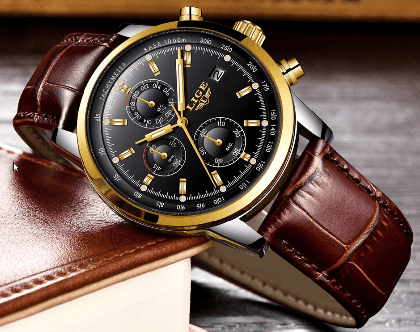 Men's  Waterproof Watch With Chronometers Date Display And Fluorescent Pointers Excellent Look Perfect Gift