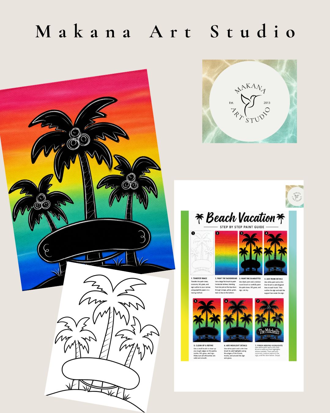 "Family Beach Vacation" Paint & Sip Art Kit from Makana Art Studio