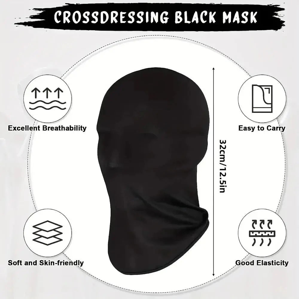 2pcs Black Cosplay Full Mask | Breathable Thin Hood for Halloween and Party Costumes