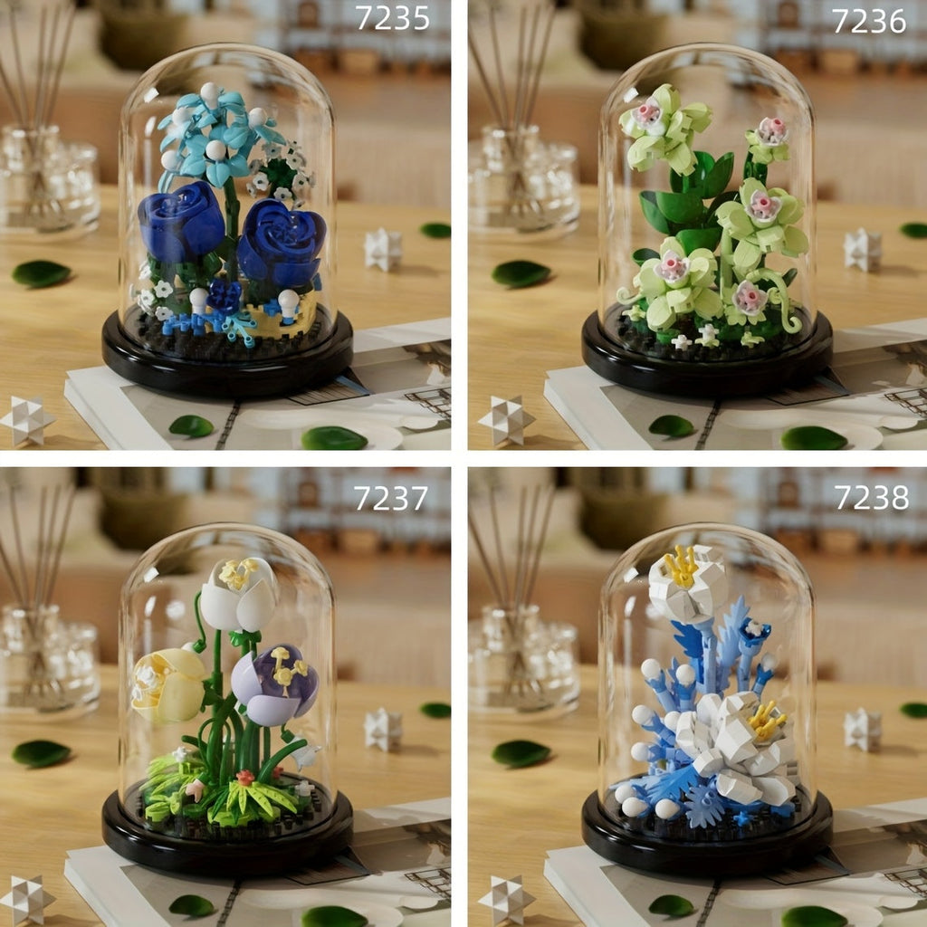 DIY Flower Building Blocks Set - Romantic Proposal Decor, Desktop Ornament & Puzzle Toy, Perfect Birthday Gift Ramadan Mubarak
