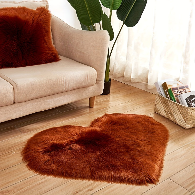 Plush Heart-Shaped Area Mat | Machine Washable Soft Artificial Wool | Cozy Decorative Mat for Living Room, Bedroom, Office | Indoor Use