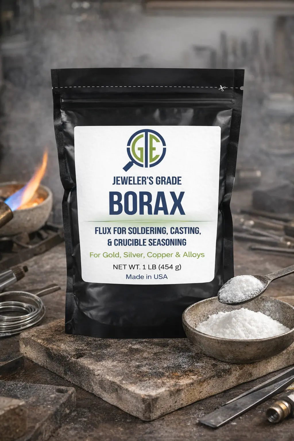Jeweler’s Grade Borax Flux 16oz + Ceramic Crucible Gold Silver Glaze Casting Kit