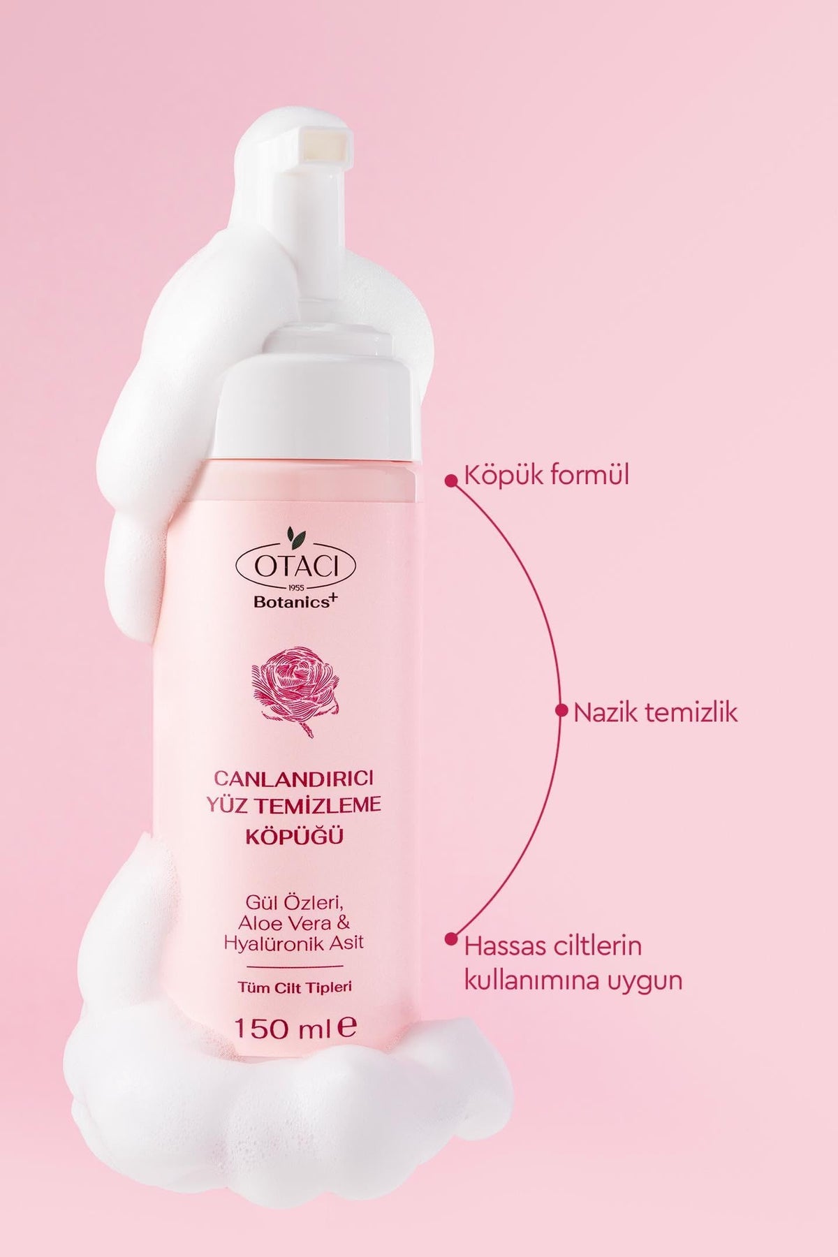 Otacı Rose Extract Facial Cleansing Foam 150ml - Gentle Cleanser | Vegan