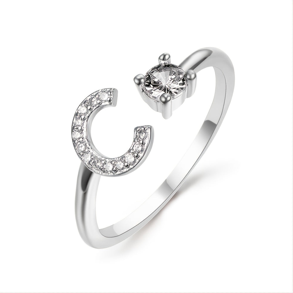 Popular Fashion Silvery AZ Letter Ring Initials Wedding Love Couple Rings Bridesmaid Gift
