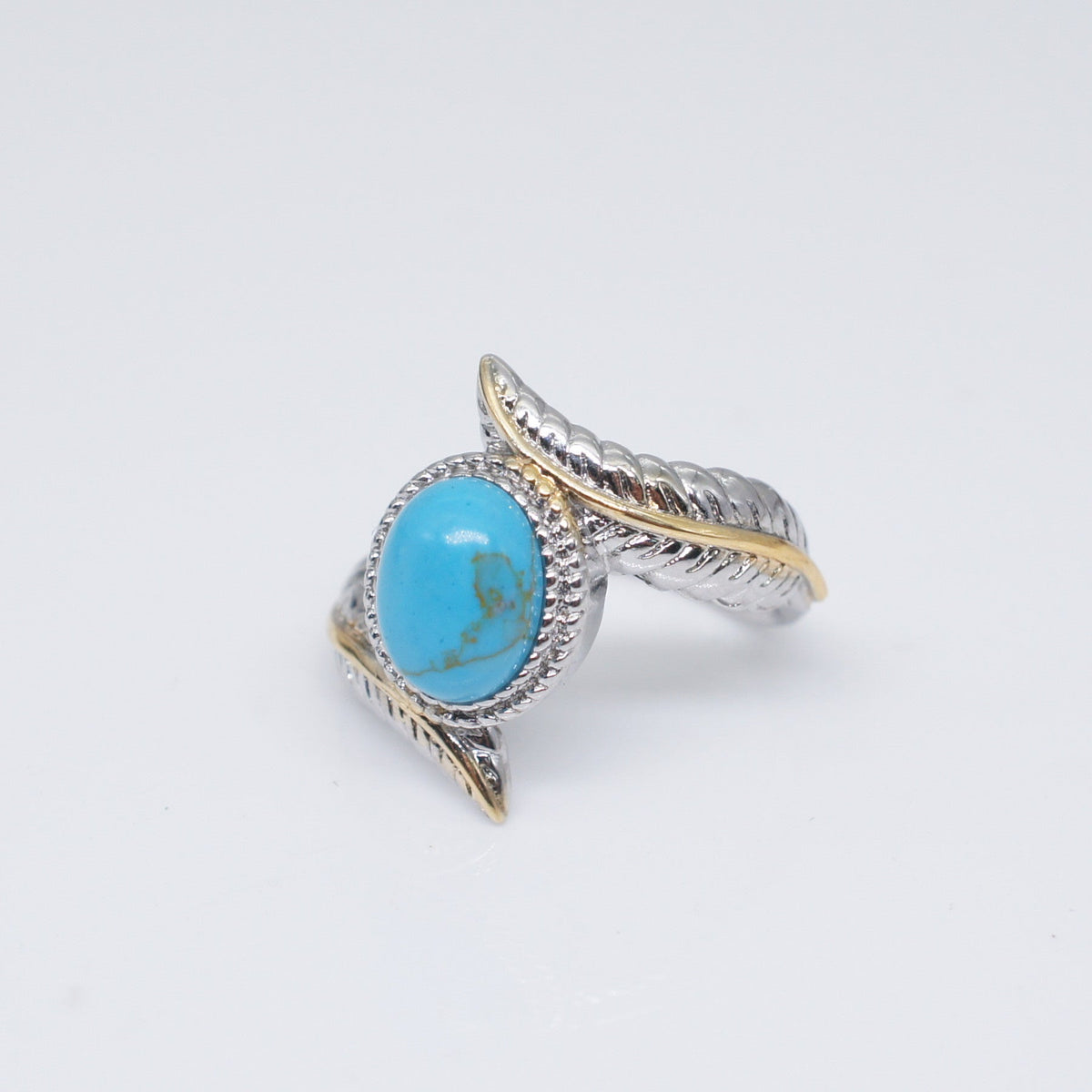 Zhen Rong wish hot selling new products, European and American extravagant inlaid Green Turquoise feather ring color ring party engagement ring