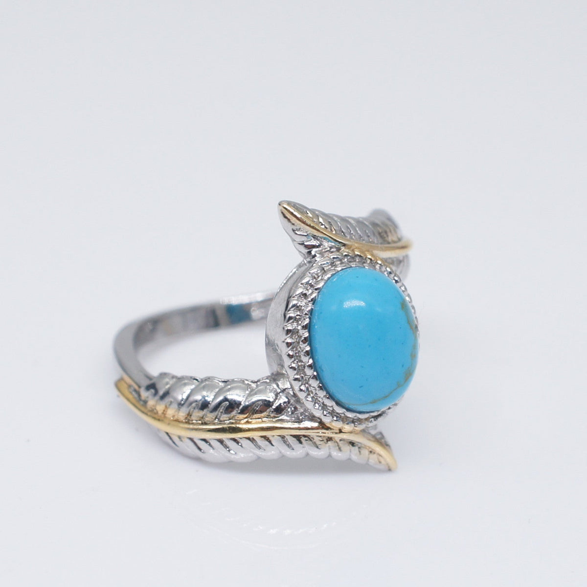 Zhen Rong wish hot selling new products, European and American extravagant inlaid Green Turquoise feather ring color ring party engagement ring