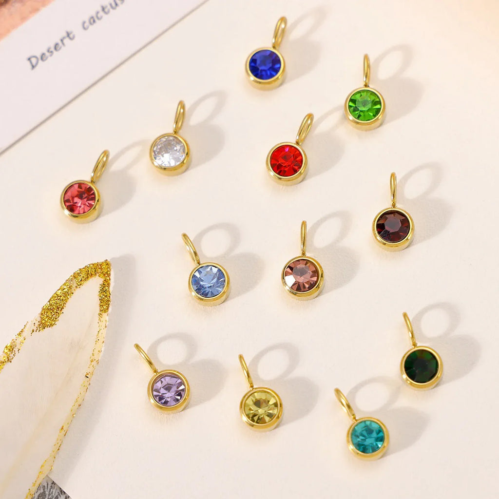 Zirconia Birthstone Pendant 12 Months Color Stone DIY Accessories for Necklace Stainless Steel Jewelry Birthday Gift Wholesale