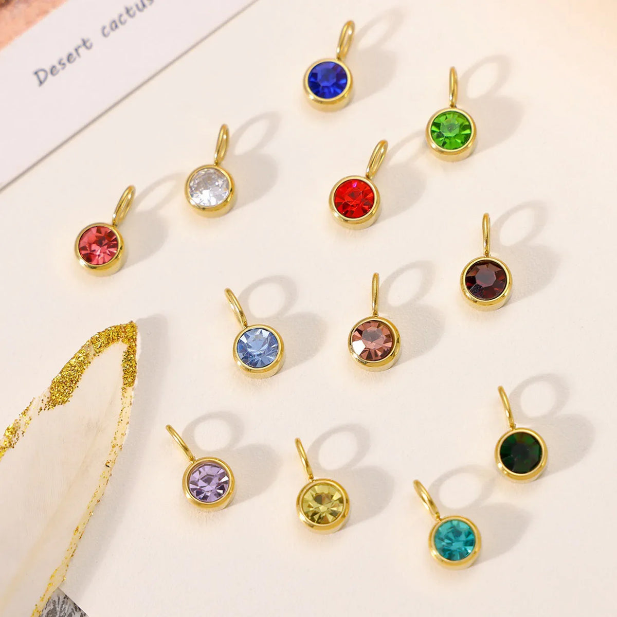 Zirconia Birthstone Pendant 12 Months Color Stone DIY Accessories for Necklace Stainless Steel Jewelry Birthday Gift Wholesale