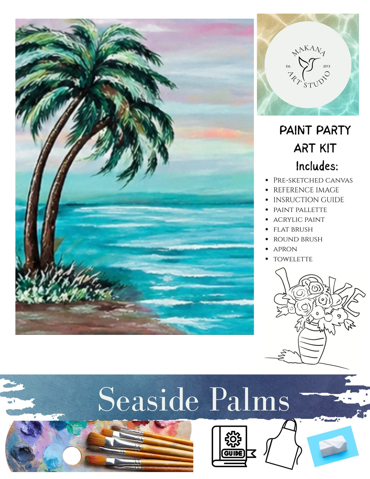 "Seaside Palm b." Paint & Sip Art Kit from Makana Art Studio