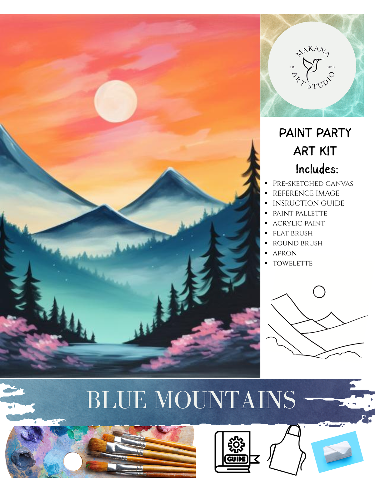 "Blue Mountains" Paint & Sip Art Kit from Makana Art Studio