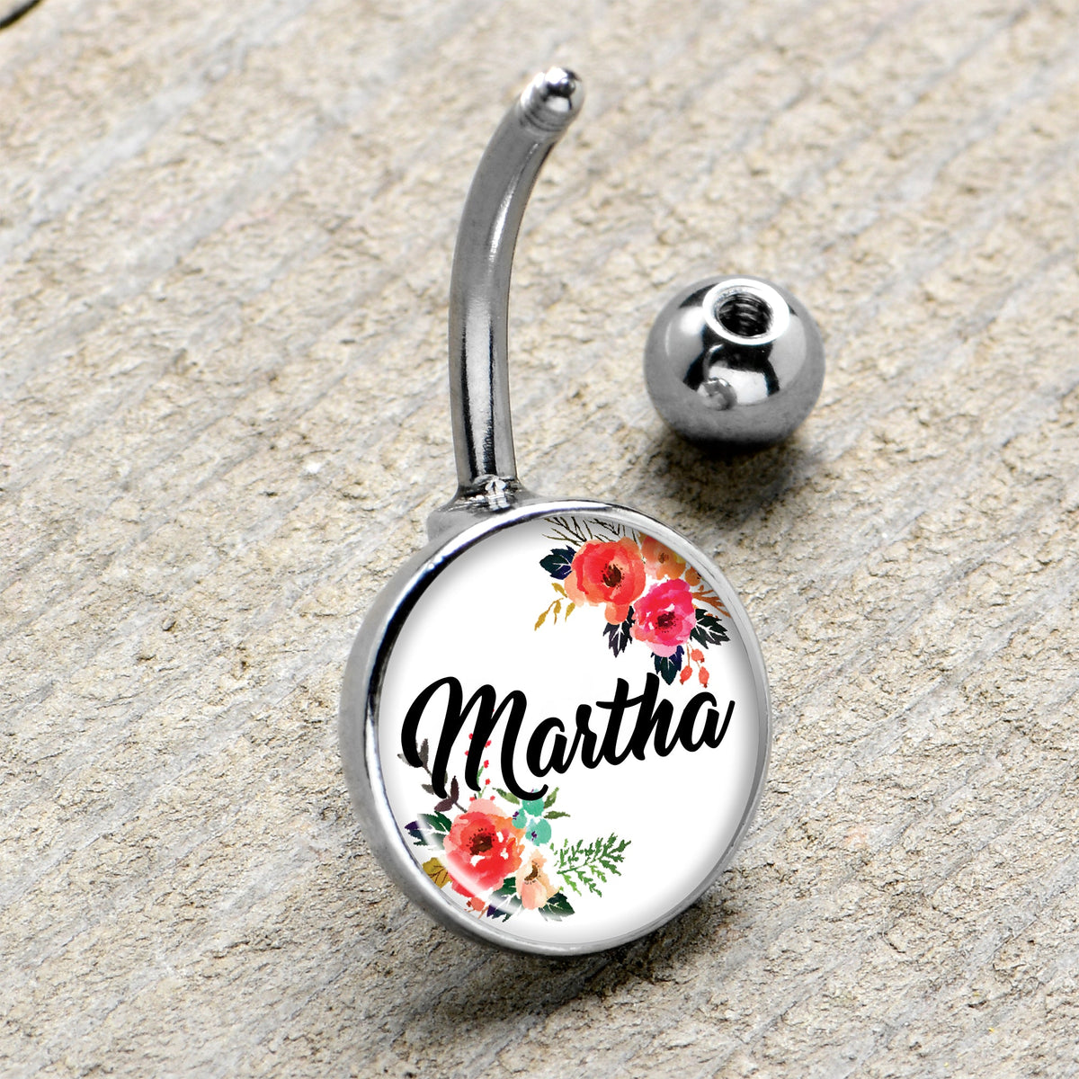 Custom Floral Personalized Name Belly Ring