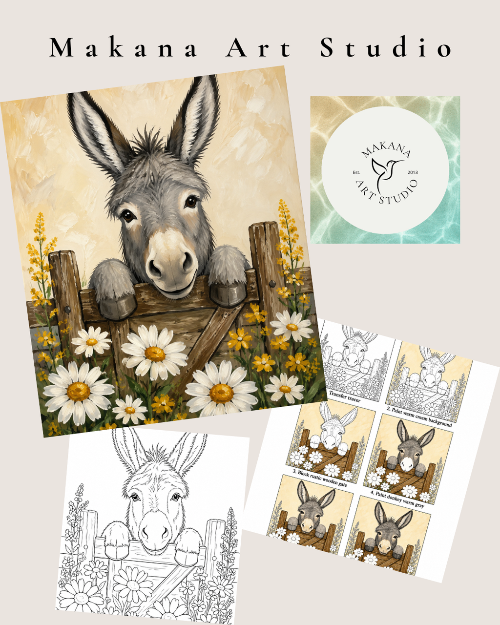 "Floral Donkey" Paint & Sip Art Kit from Makana Art Studio