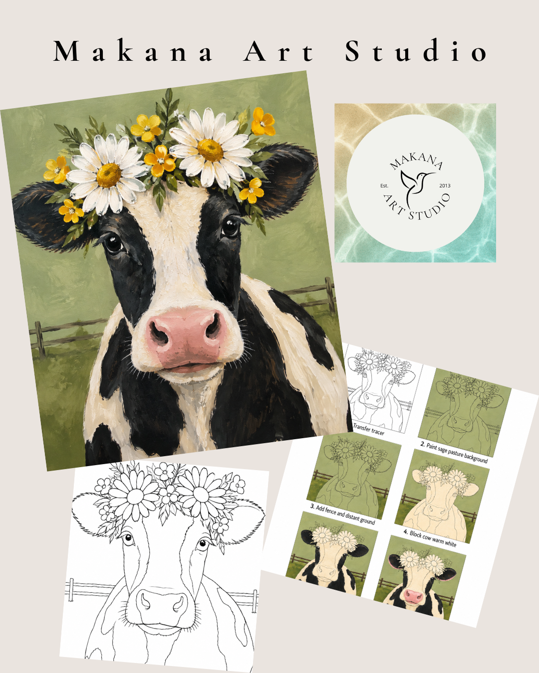 "Daisy Cow" Paint & Sip Art Kit from Makana Art Studio