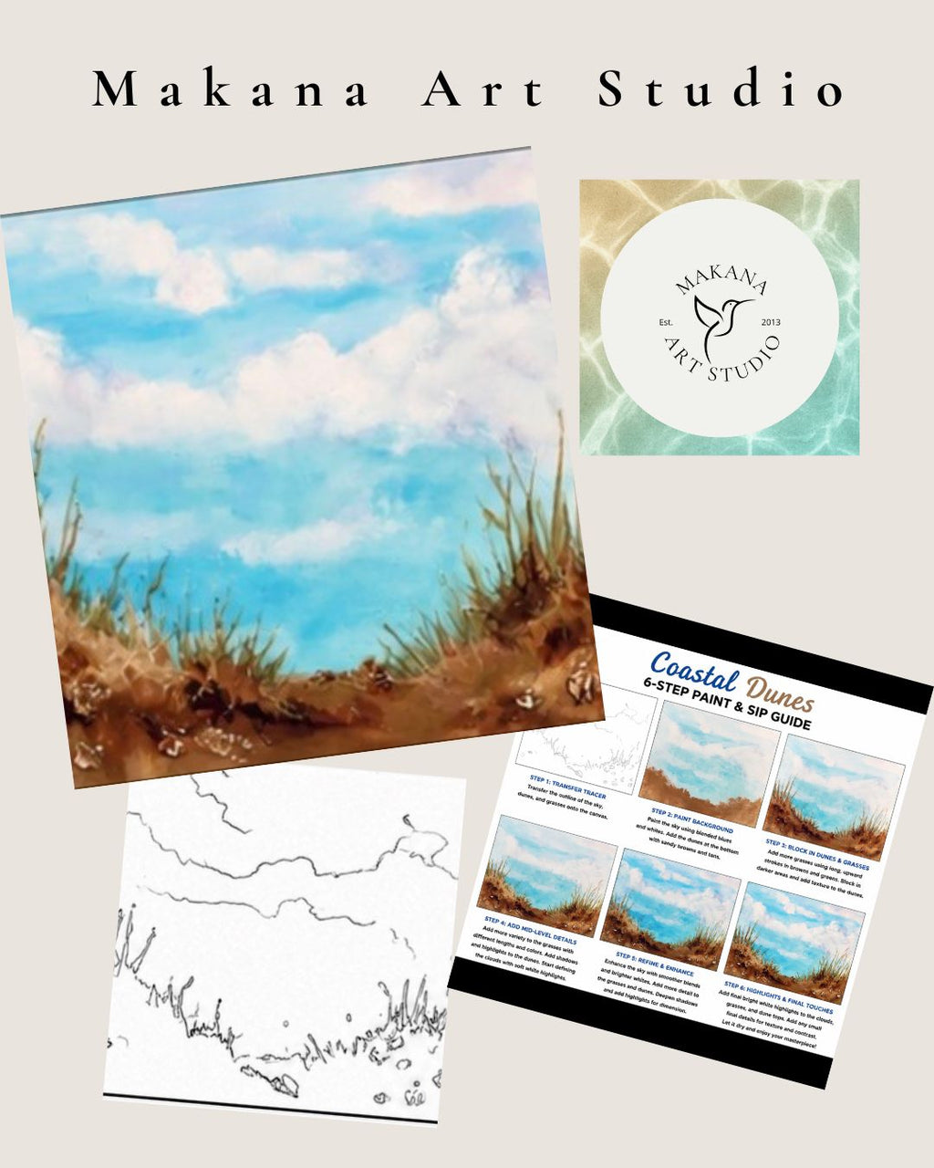 "Coastal Dunes a." Paint & Sip Art Kit from Makana Art Studio