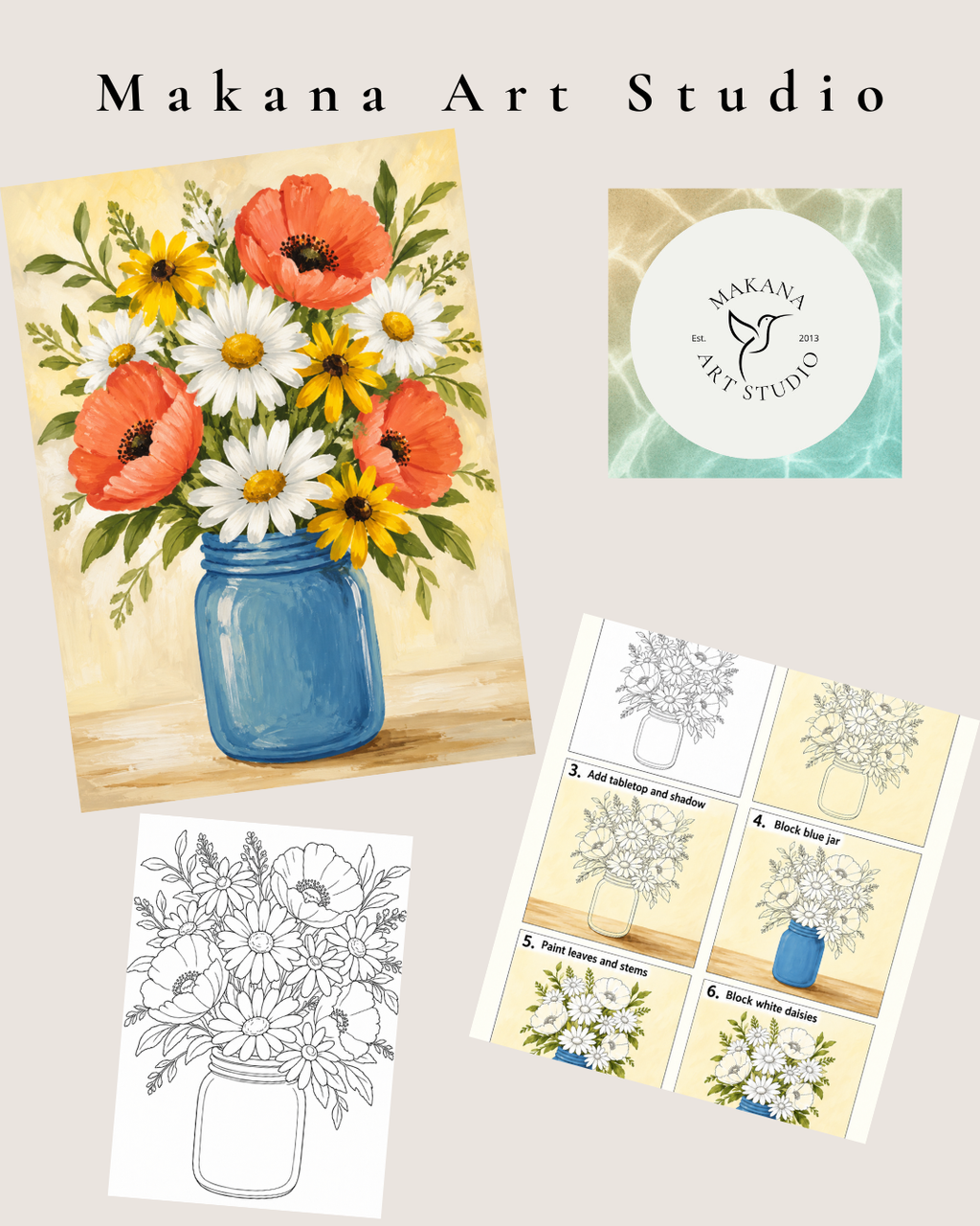 "Poppies in Jar" Paint & Sip Art Kit from Makana Art Studio