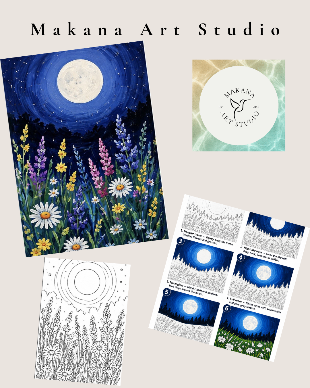 "Moonlit Wildflowers" Paint & Sip Art Kit from Makana Art Studio