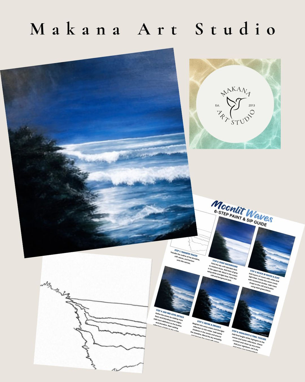 "Moonlit Waves" Paint & Sip Art Kit from Makana Art Studio