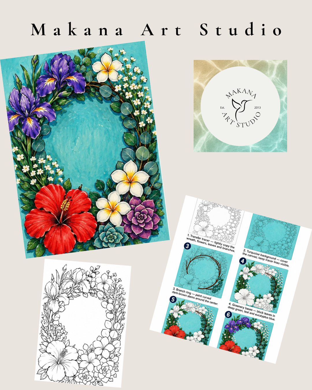 "Tropical Floral Wreath" Paint & Sip Art Kit from Makana Art Studio