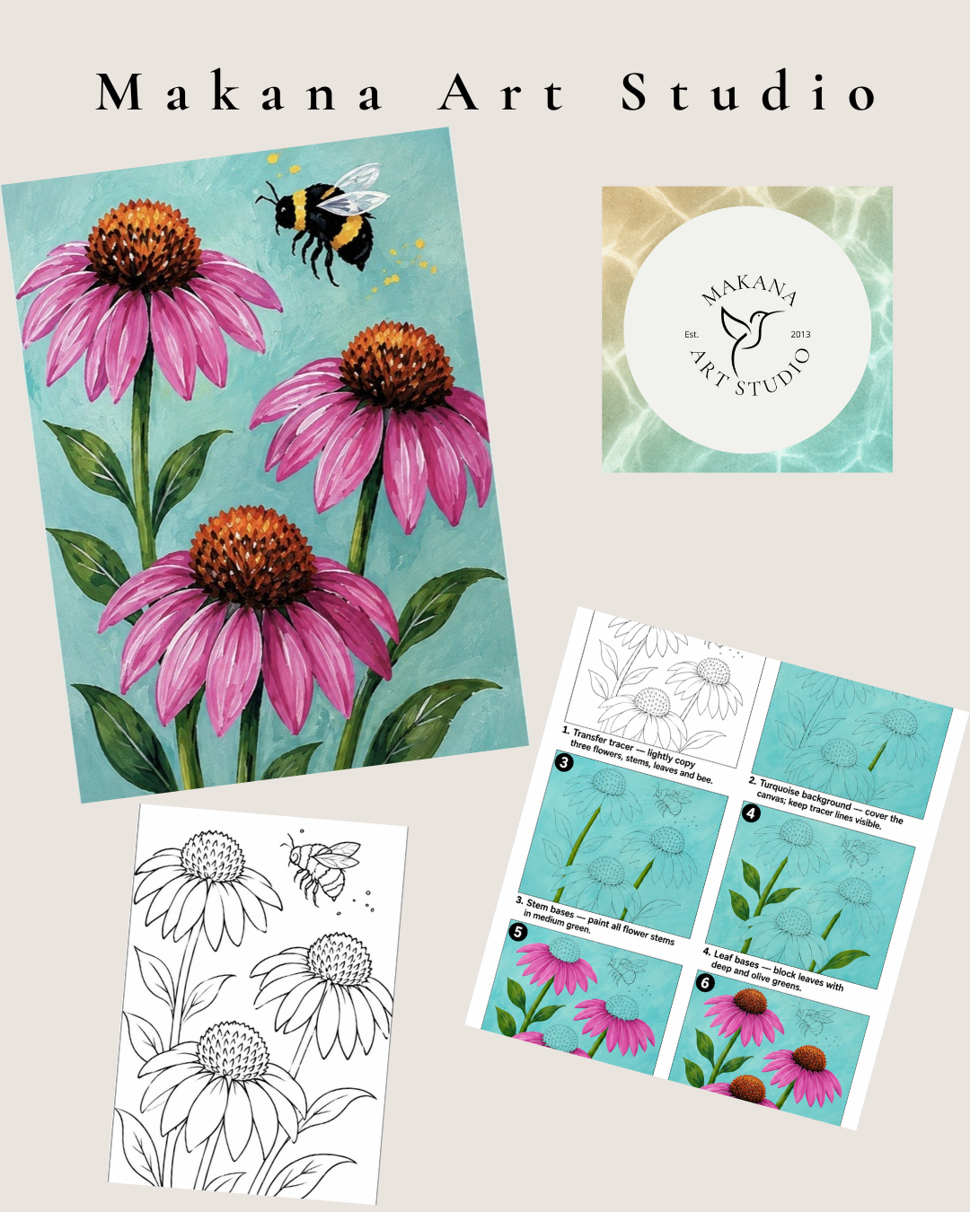 "Bumblebee and Coneflower" Paint & Sip Art Kit from Makana Art Studio