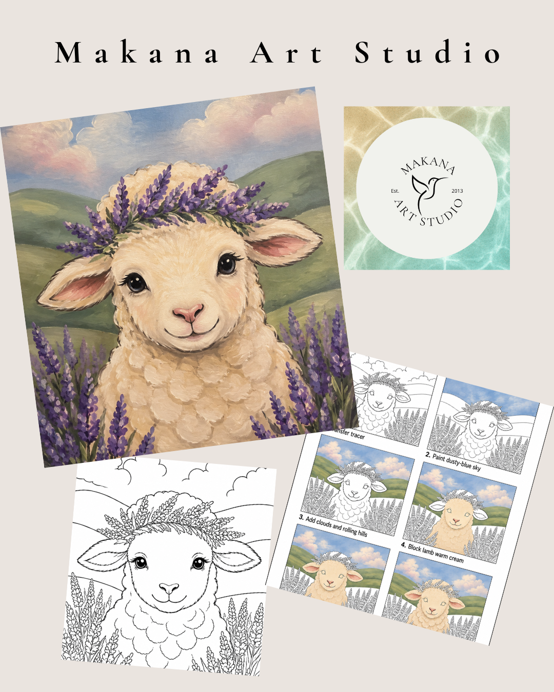 "Lavender Lamb" Paint & Sip Art Kit from Makana Art Studio
