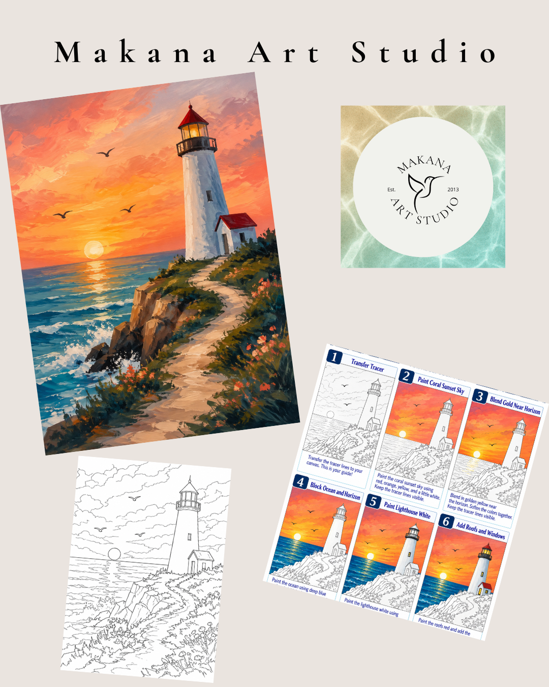 "Sunset Lighthouse" Paint & Sip Art Kit from Makana Art Studio