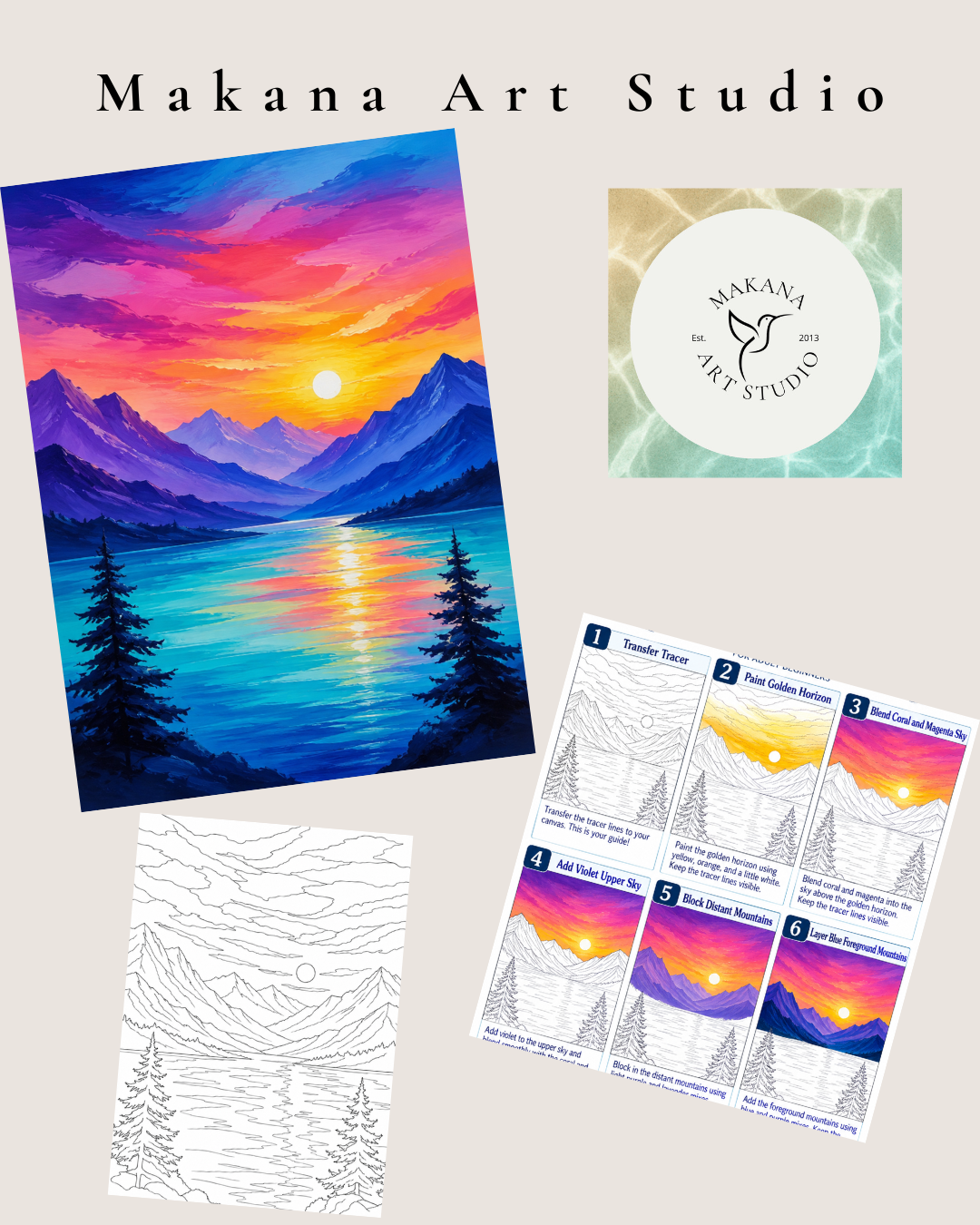 "Rainbow Mountain Lake" Paint & Sip Art Kit from Makana Art Studio
