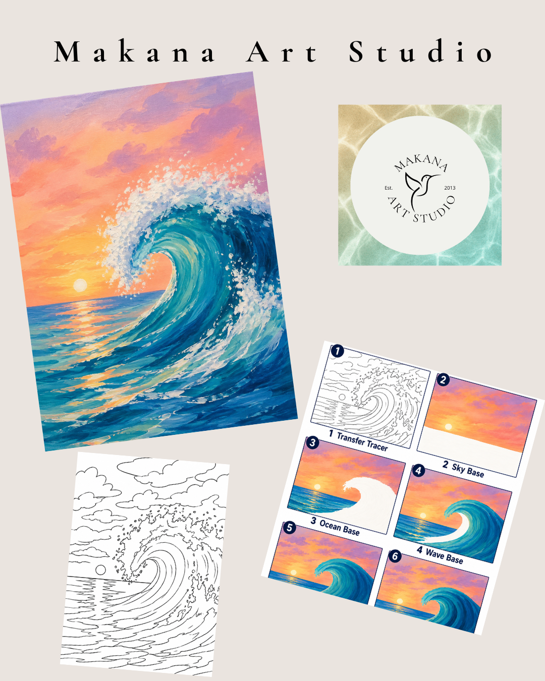 "Crashing Wave Seascape" Paint & Sip Art Kit from Makana Art Studio