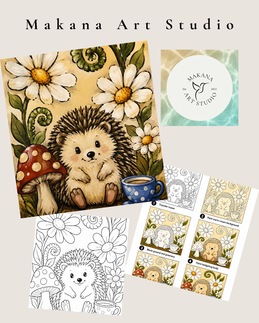 "Hedgehog Tea Party" Paint & Sip Art Kit from Makana Art Studio
