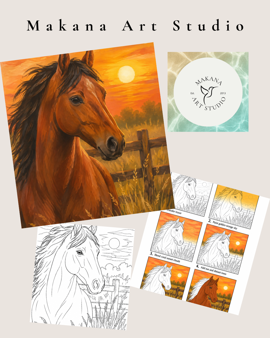 "Golden Meadow Horse" Paint & Sip Art Kit from Makana Art Studio