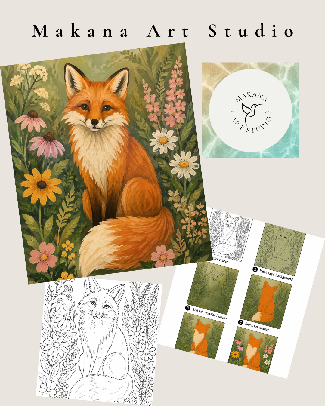 "Floral Fox" Paint & Sip Art Kit from Makana Art Studio