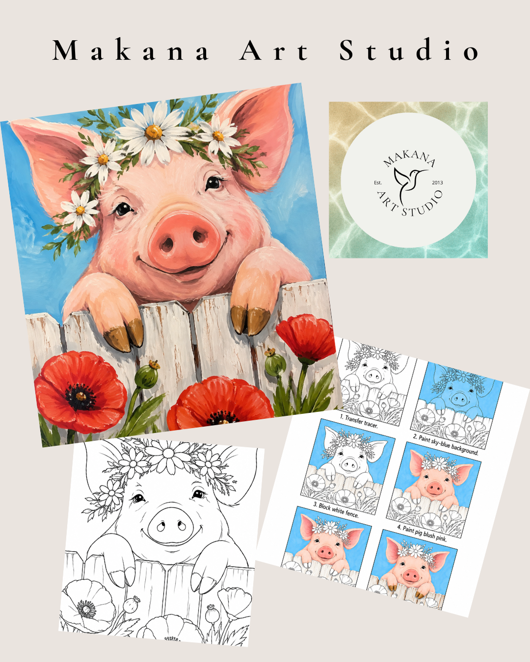 "Floral Pig" Paint & Sip Art Kit from Makana Art Studio