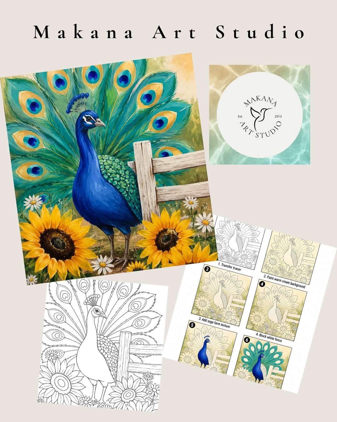 "Peacock in Sunflower" Paint & Sip Art Kit from Makana Art Studio