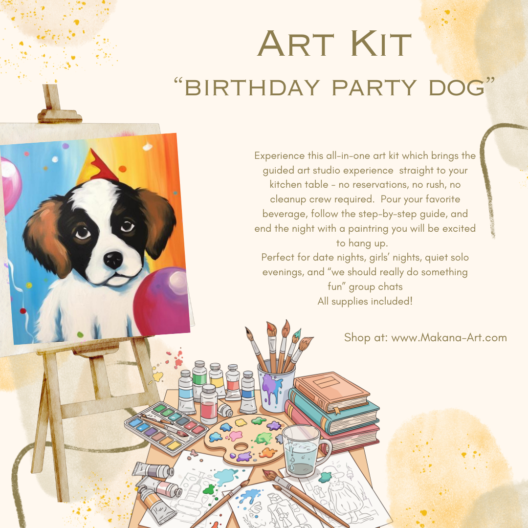 "Birthday Party Dog" Paint & Sip Art Kit from Makana Art Studio