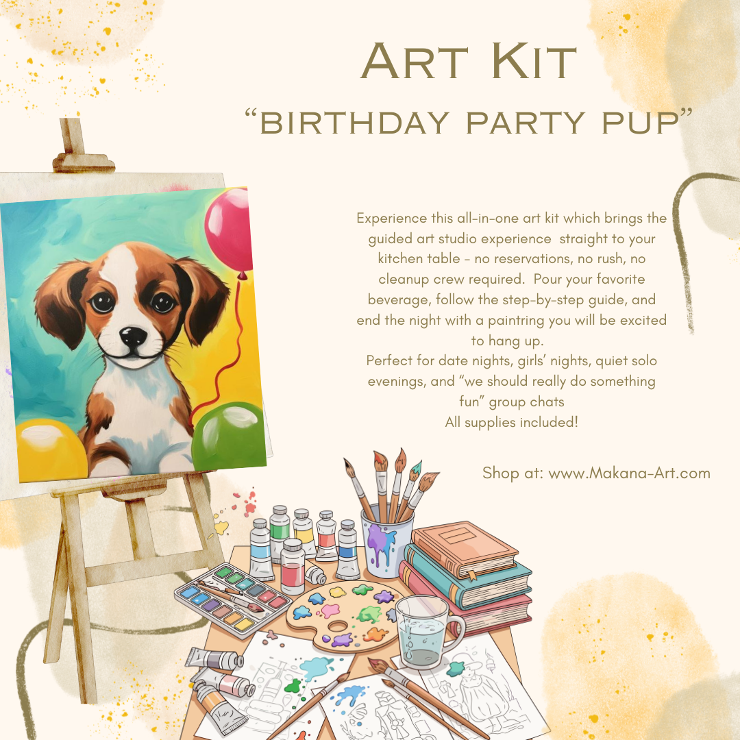 "Birthday Party Pup" Paint & Sip Art Kit from Makana Art Studio