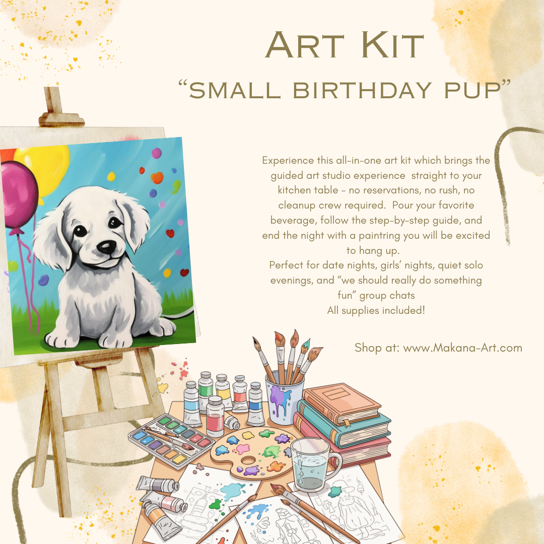 "Small Birthday Party Pup" Paint & Sip Art Kit from Makana Art Studio