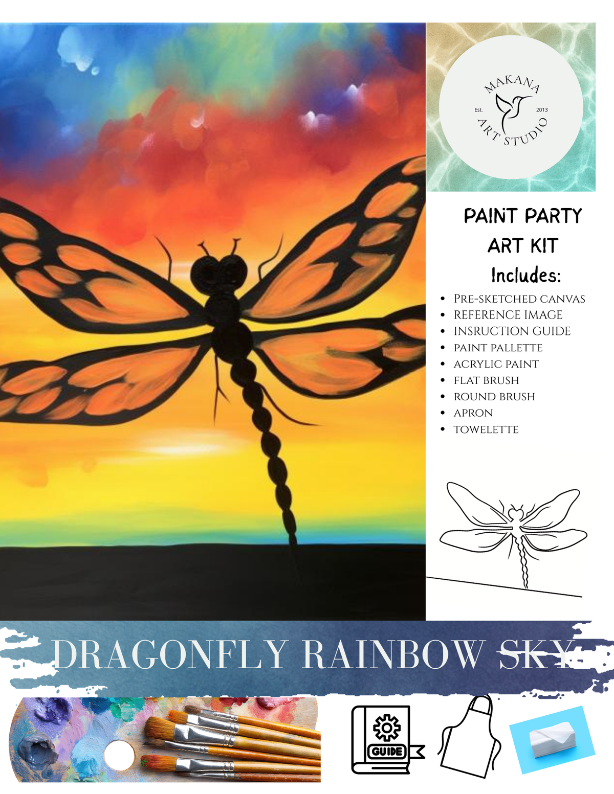 "Dragonfly Rainbow Sky" Paint & Sip Art Kit from Makana Art Studio