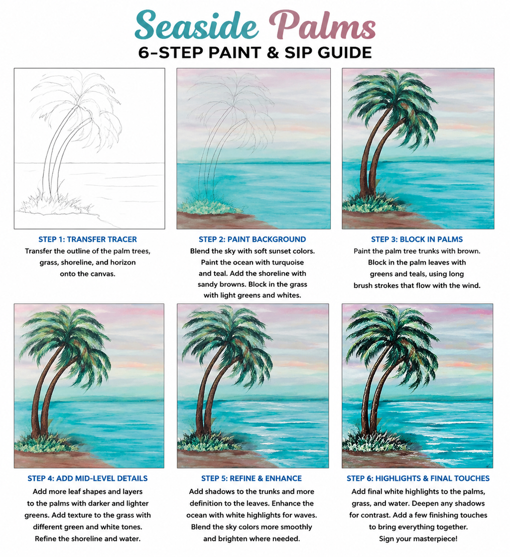 "Seaside Palm b." Paint & Sip Art Kit from Makana Art Studio