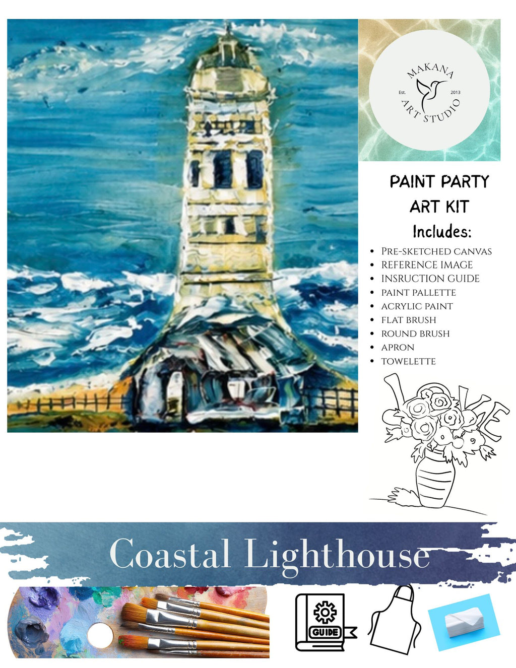 "Coastal Lighthouse a." Paint & Sip Art Kit from Makana Art Studio
