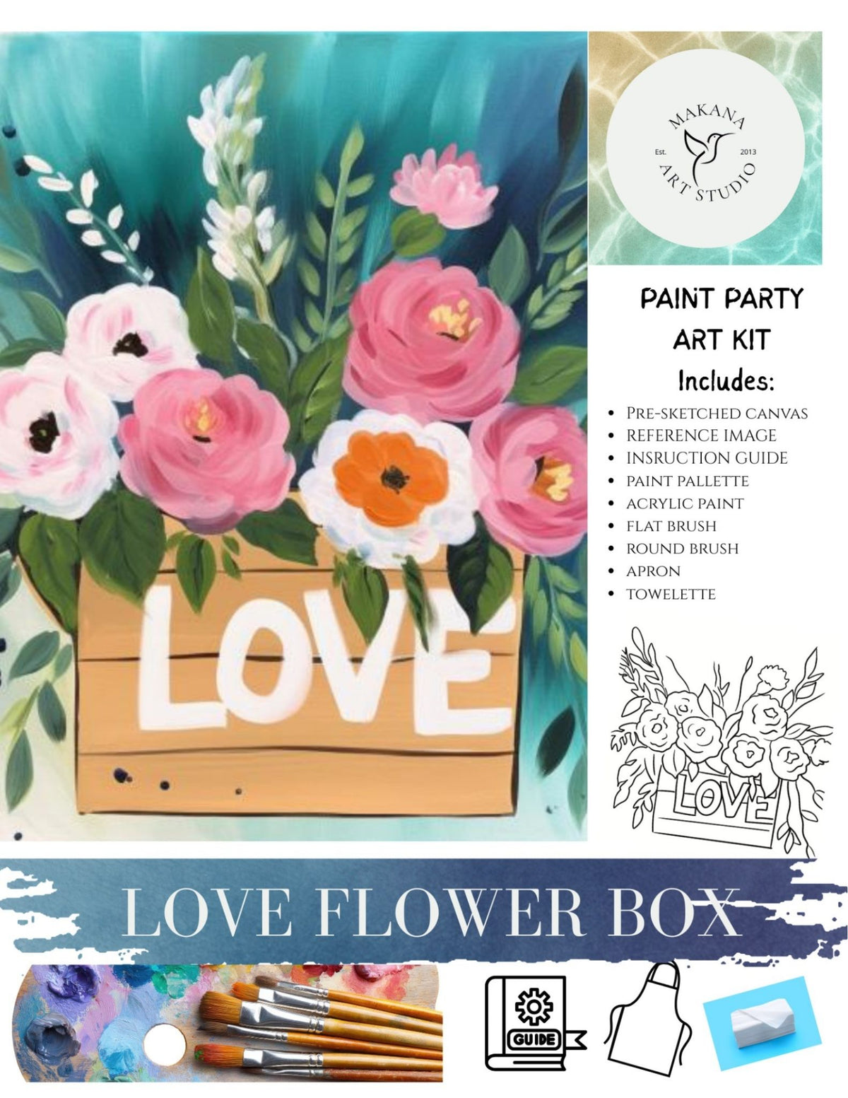 "Love Flower Box" Paint & Sip Art Kit from Makana Art Studio