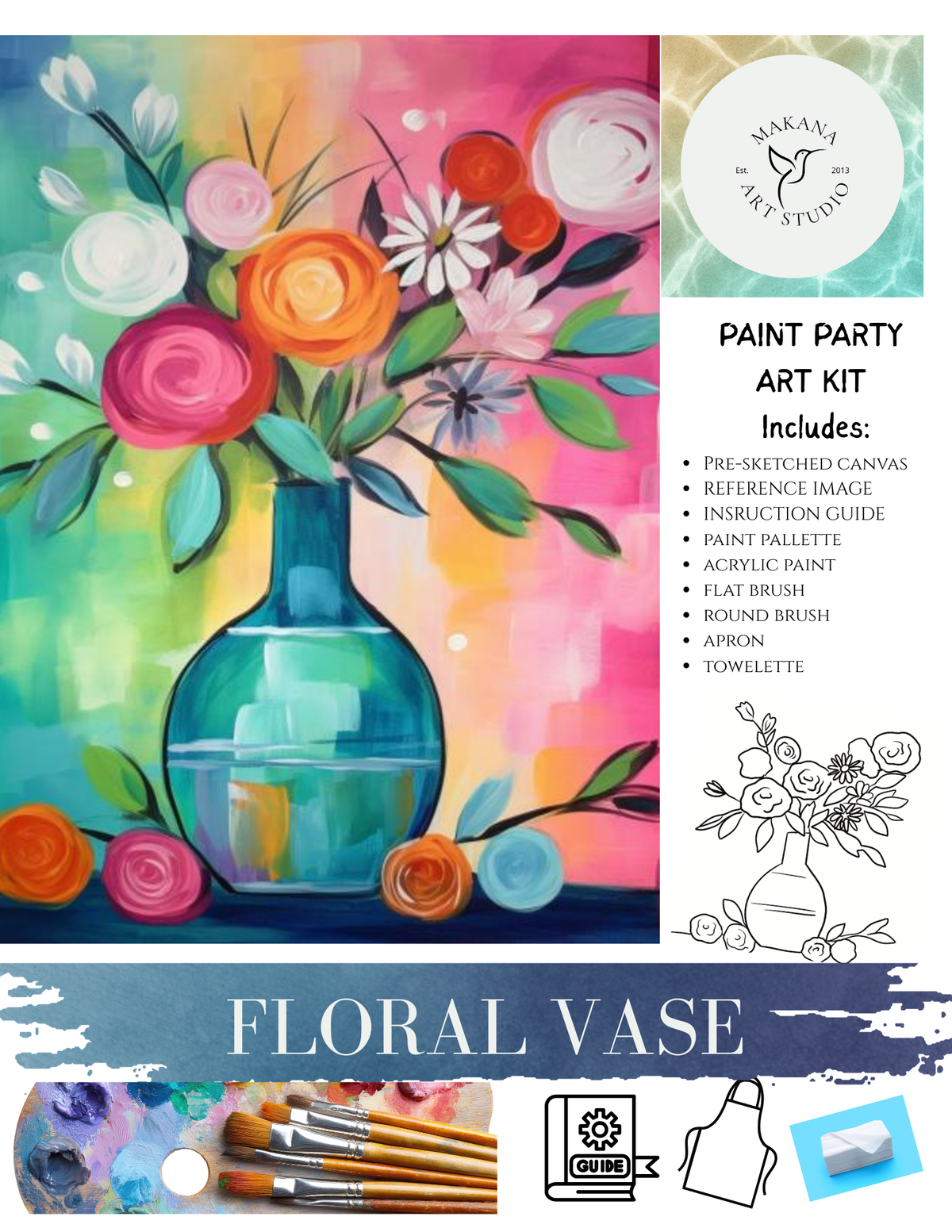 "Floral Vase" Paint & Sip Art Kit from Makana Art Studio