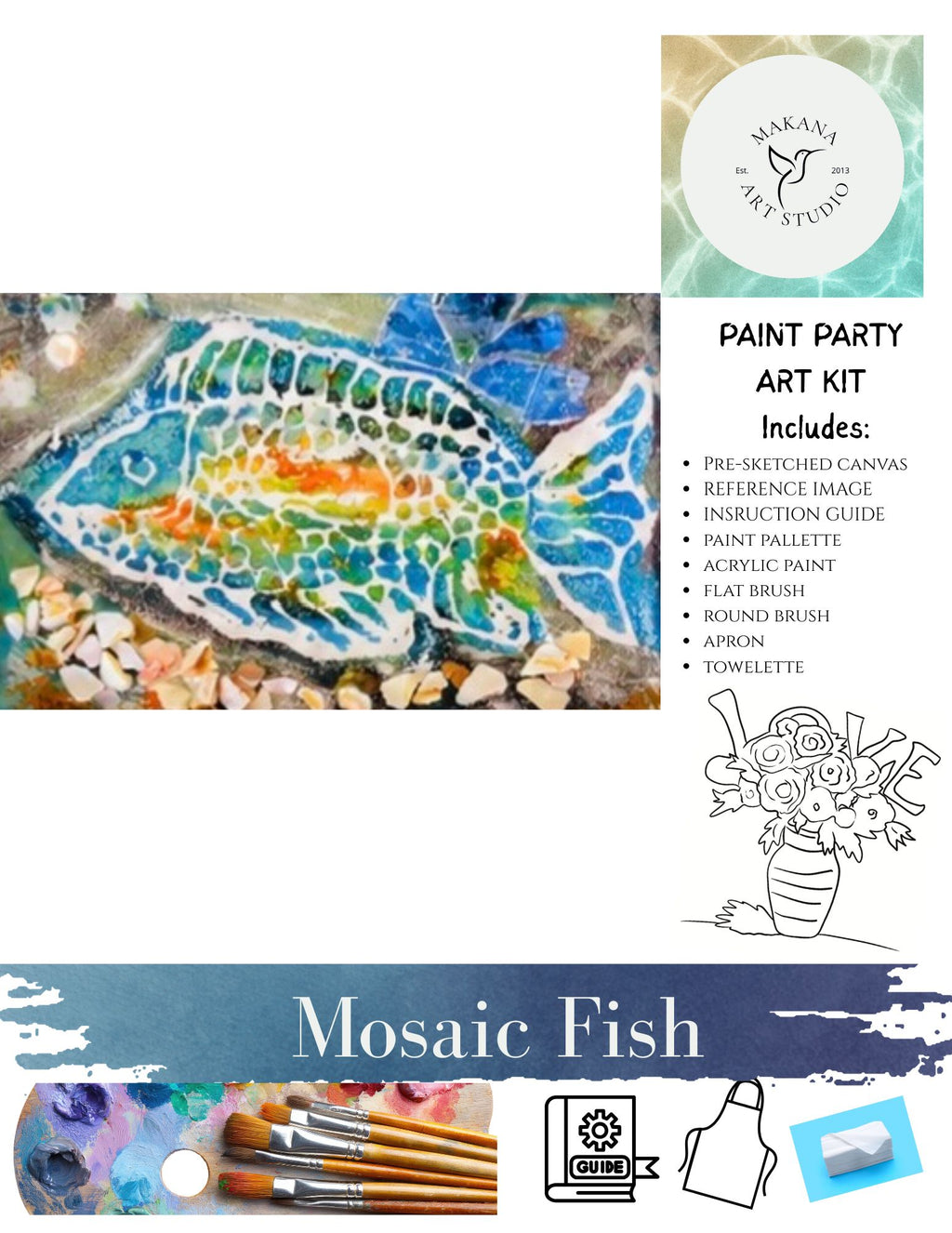 "Mosaic Fish a." Paint & Sip Art Kit from Makana Art Studio