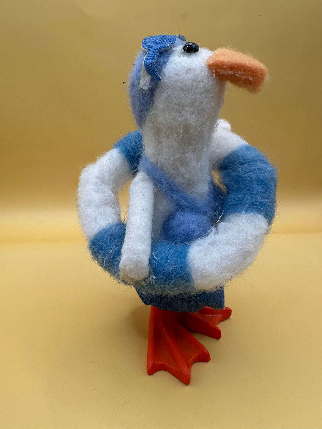 Felted Wool Swimming Duck Figurine – Coastal Decorative Statue 6"