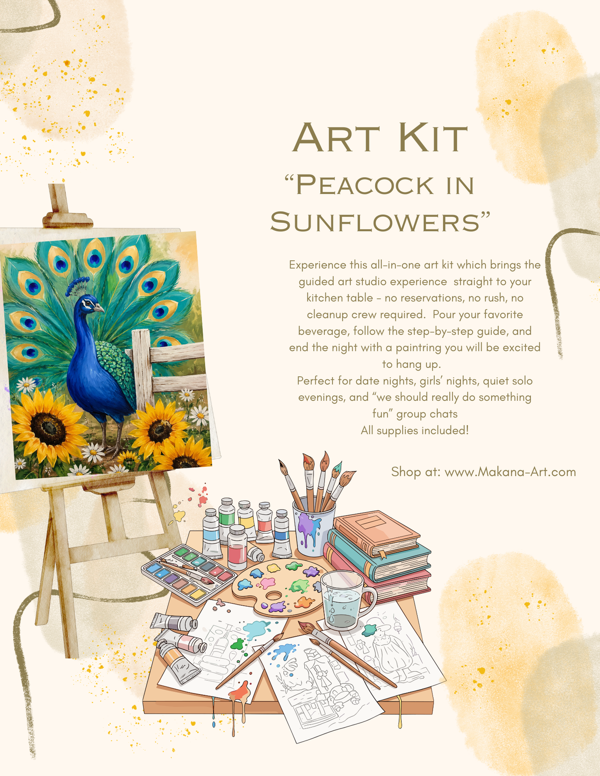 "Peacock in Sunflower" Paint & Sip Art Kit from Makana Art Studio