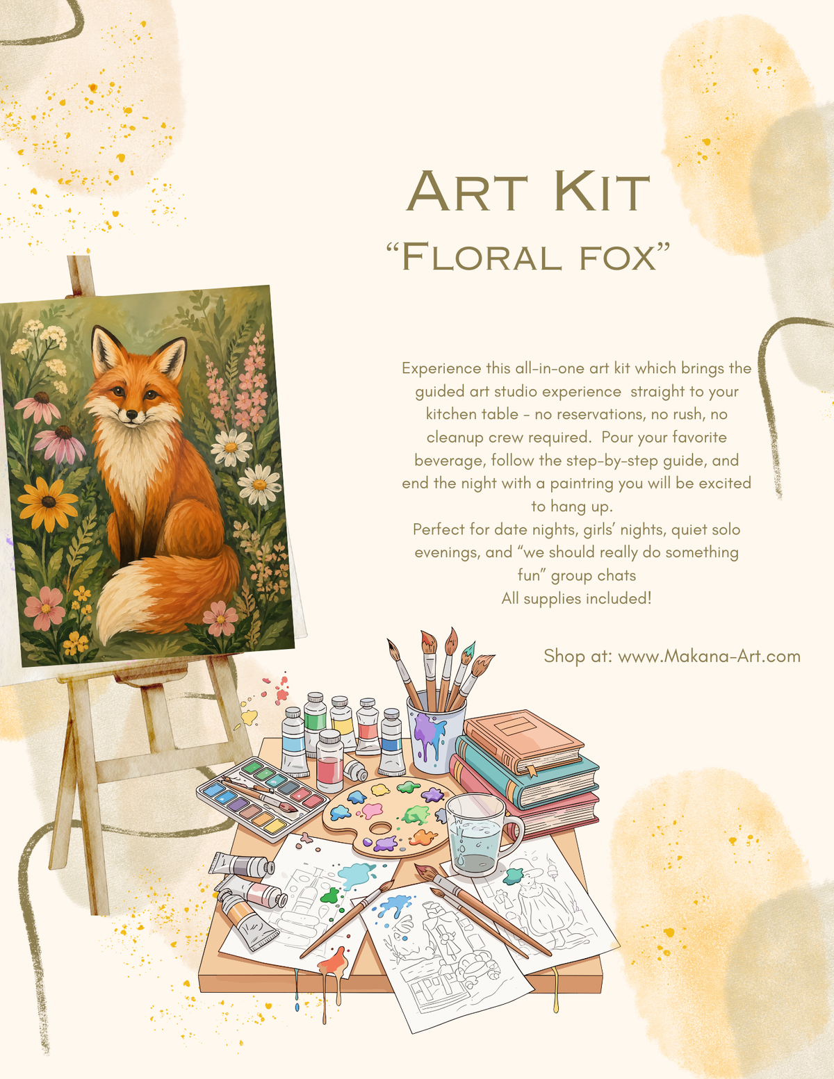 "Floral Fox" Paint & Sip Art Kit from Makana Art Studio
