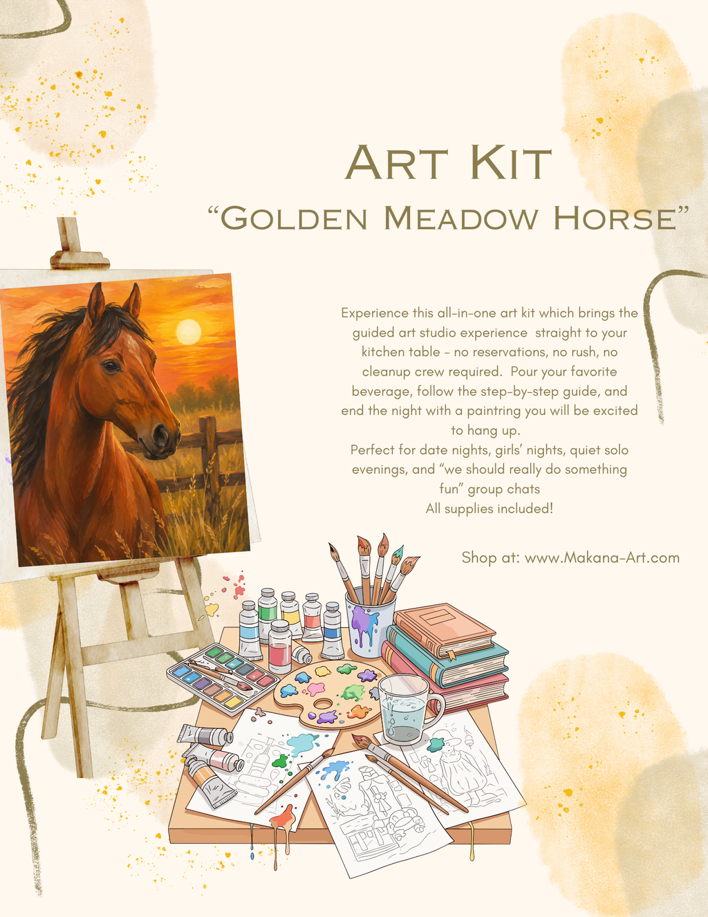 "Golden Meadow Horse" Paint & Sip Art Kit from Makana Art Studio