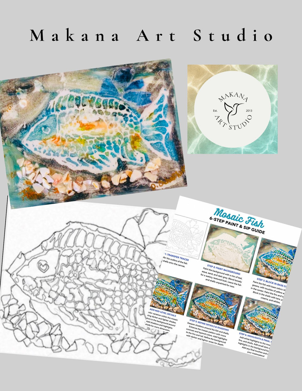 "Mosaic Fish a." Paint & Sip Art Kit from Makana Art Studio