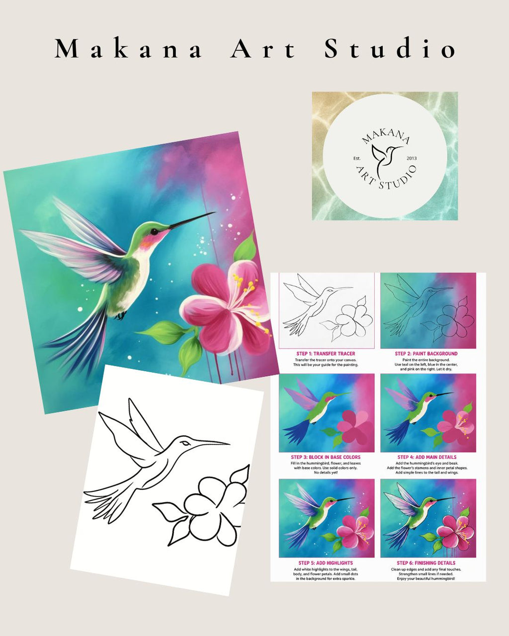 "Hummingbird Bliss" Paint & Sip Art Kit from Makana Art Studio