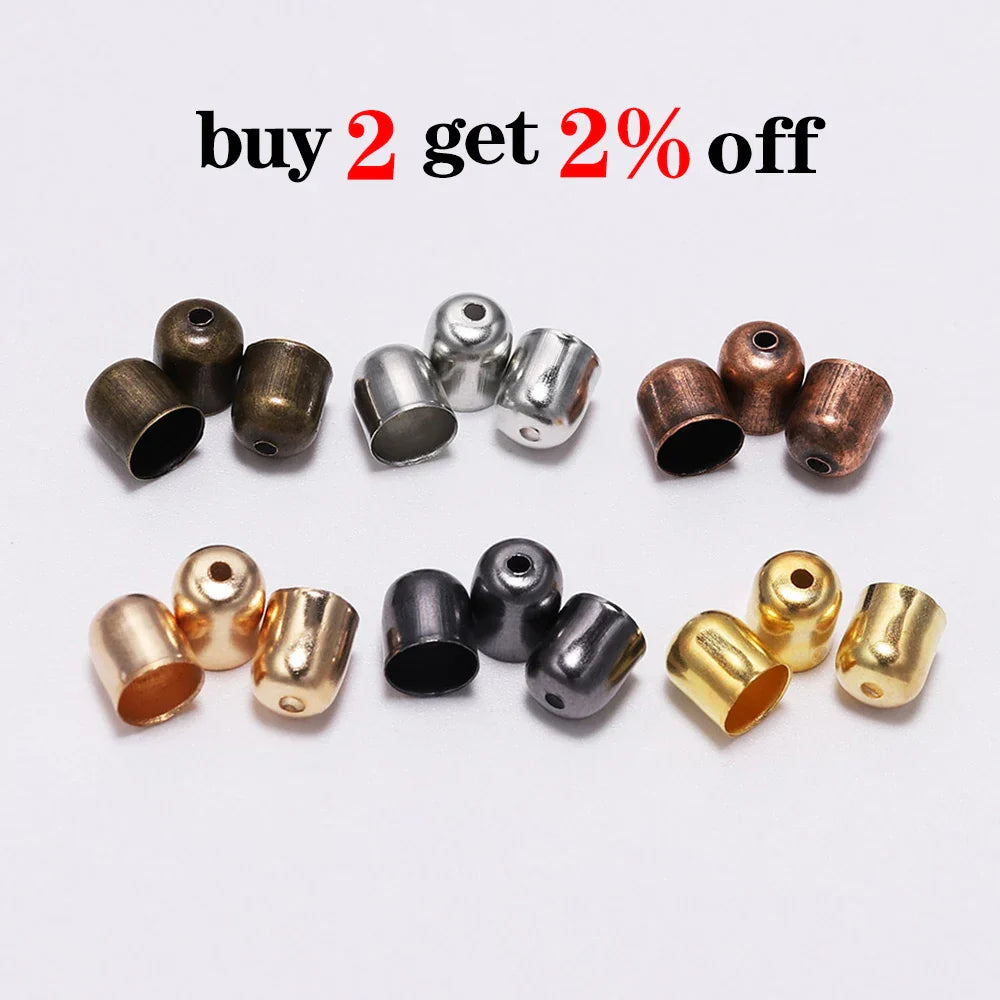 50-100pcs/lot Crimp End Caps Leather Cords End Tip Beads Caps Fit 4 -12mm Clasps For DIY Jewelry Making Findings Supplies